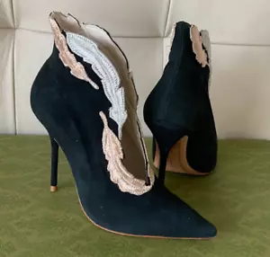 SOPHIA WEBSTER Suede Embroidered Stiletto Heel Ankle Bootie Sz EU 35.5 - Black - Picture 1 of 12