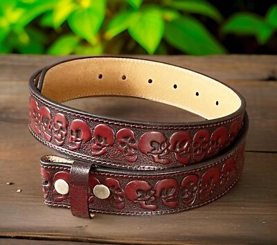 Handmade Men's Western Belt Genuine Full Grain Leather Heavy Duty Without Buckle - Image 1 of 4