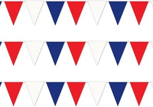 Beistle 3 Piece Plastic Red, White, & Blue Pennant Banners For USA 4th Of July - Picture 1 of 1