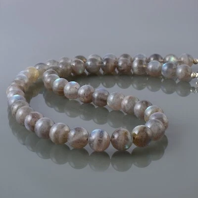 Handgefertigt Natürlich Labradorite 8mm Runde Perlen 925 Silber Kette Stränge - Bild 1 von 4