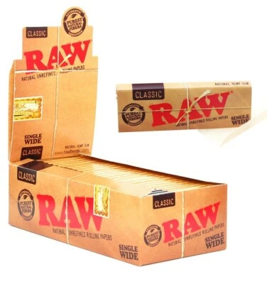 RAW CLASSIC SINGLE WIDE REGULAR ROLLING PAPERS 25 & 50 BOOKLETS