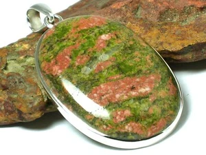 COLGANTE de piedras preciosas de plata de ley 925 UNAKITE - ¡En caja de regalo! - Imagen 1 de 5