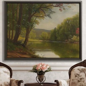 Forest River Landscape Canvas Print Oil Painting Rustic Wall Art Tranquil Decor - Picture 1 of 9