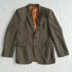 Men's Next Wool Blend Blazer Jacket Green Herringbone Paisley Lining 40R" chest - Picture 1 of 23