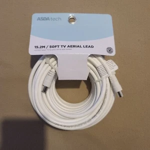 15m / 50ft TV Aerial Lead Male To Male 15.2m White - Picture 1 of 3