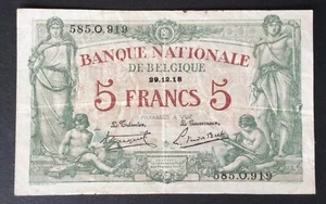 Belgique - Très Joli Billet de 5 Francs  Type Hendrickx/ Doms du  29-12-1918 - Picture 1 of 2