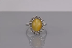 Anillo de Colección Oro Blanco 14k Plata Esterlina Ojo de Gato Crisoberilo Halo Banda 925 Talla: 4 - Imagen 1 de 7