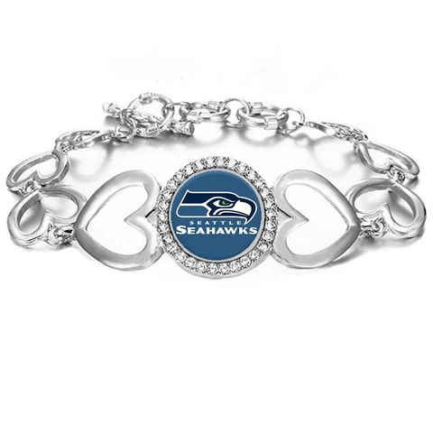 Seattle Seahawks Womens Silver Heart Link Chain Adjust. Bracelet w Gift Pkg D27 Cover