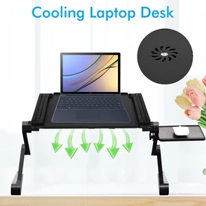 Adjustable laptop desk with cooling fan, mouse board, black. - Picture 1 of 9
