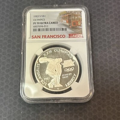 1983-S Olympics Commemorative Proof Silver Dollar, Discus, NGC PF 70 Ultra Cameo - Image 1 of 2