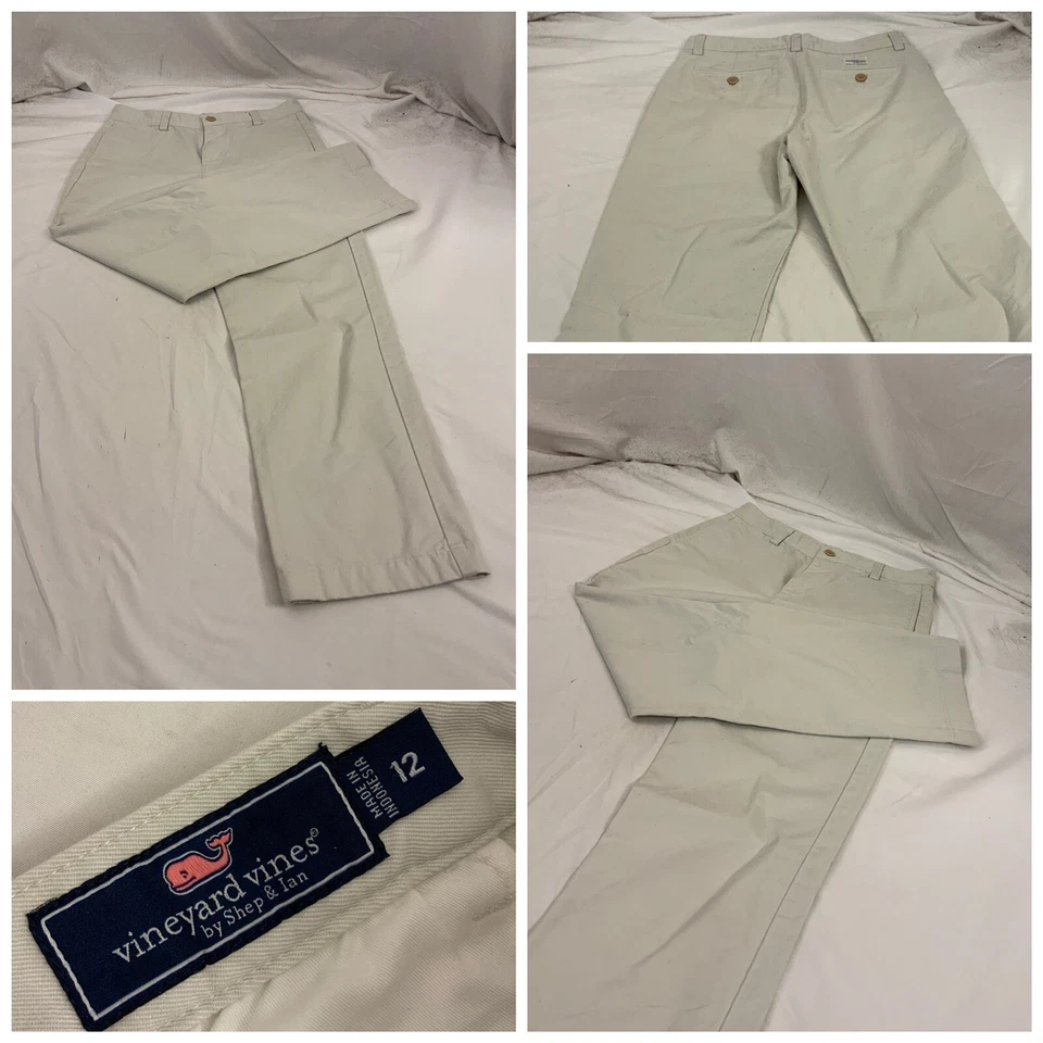 Pantalones Vineyard Vines juveniles 12 chinos tostados frente plano 100 % algodón como nuevos YGI S1-754 Foto 1 de 4
