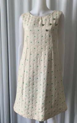 Vestido Vintage Años 60 Mod Jacquard Beige Verde S Foto 1 de 4