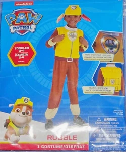 Paw Patrol Rubble Costume kids 3-4-Jumpsuit-lights up-Hat-Pup Pack-Figurine-LOT - Picture 1 of 9