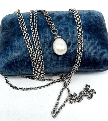 LAA Trollbeads Fantasy White Pearl Necklace Sterling Silver TAGFA-00019 40" - Image 1 of 4