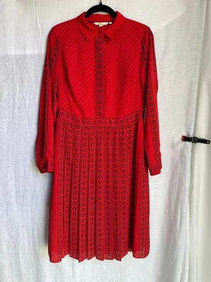 Boden Red Polka Dot Dress Size 8 Floral Print Long Sleeve Pleated Style - Image 1 of 4