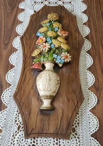 Vtg MCM Floral Bouquet Greek Roman Urn Vase Ceramic Plaster Wall Plaque 22.5" - Picture 1 of 14