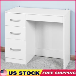 White Writing Desk W/ 3 Drawers Computer Desk Vanity Table Small Space Storage - Picture 1 of 8