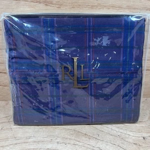 NUEVO NOS Ralph Lauren 450TC RUTHERFORD PARK Sábana Plana Reina a Cuadros Gris Púrpura - Imagen 1 de 5