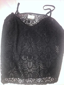 Top Ralph Lauren Denim & Supply nero macramè hippie crop festival cami boho XL - Foto 1 di 12