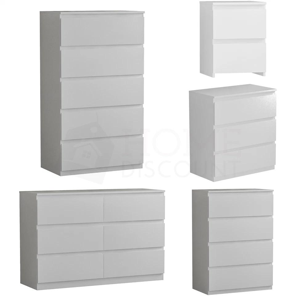 Modern White Chest of Drawers Bedside Table Bedroom 2 3 4 5 6 8 Drawer Cabinet - Image 1 of 1