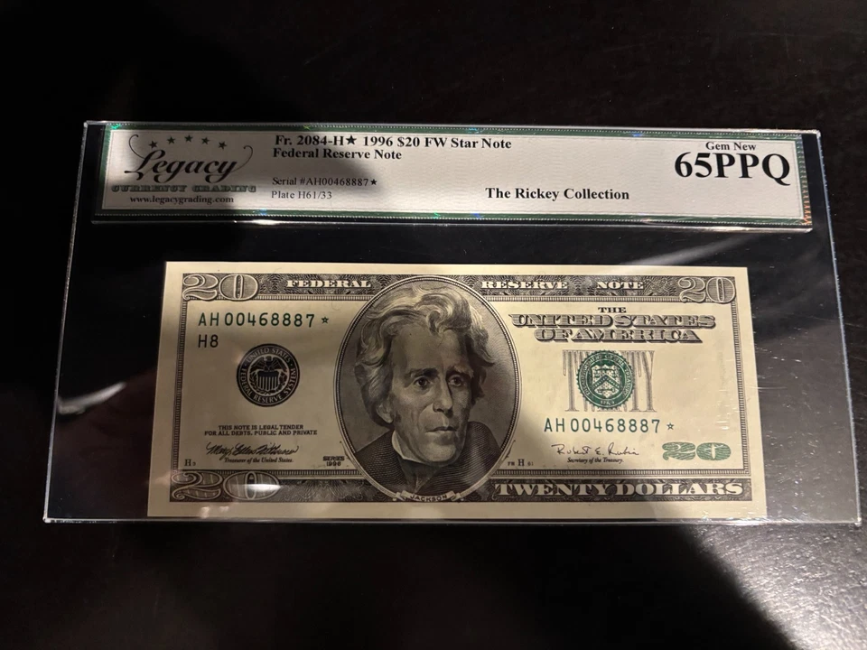 DBR 1996 $20 FRN St. Louis STAR Gem Fr. 2084-H* Legacy 65 PPQ Serial AH00468887* - Image 1 of 2