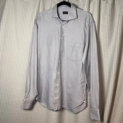 Camisa de Vestir Ermenegildo Zegna Su Misura Azul Blanco Monograma Patrón de Micro Cuadros Foto 1 de 4