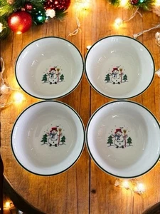 Pfaltzgraff Snow Village Christmas Snowman ☃️ • Set of 4 Soup Bowls | EUC - Picture 1 of 12