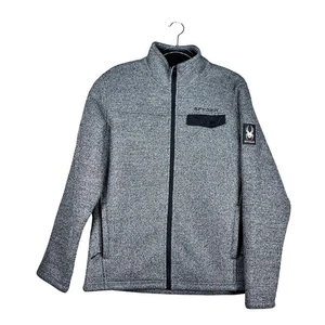 Spyder Sweater Fleece Jacket Men's Small Gray Knit Jacquard Full Zip Spider Logo - Picture 1 of 14