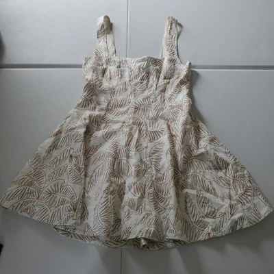 Vestido de lino Antonio Melani para mujer 10 estampado de hojas marfil sin mangas línea A mini Foto 1 de 4