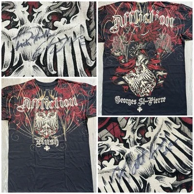 Camisa autografiada de aflicción de Rich Franklin & Evan Tanner & Matt Lindland UFC MMA Foto 1 de 4