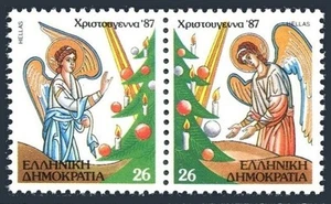 Greece 1614-1615b pair, MNH. Michel 1678-1679. Christmas 1987, Angels. - Picture 1 of 1