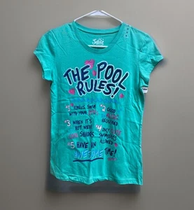 Justice Girls 12 S/S Tee T-shirt Top THE POOL RULES Graphics Logo Summer - Picture 1 of 4