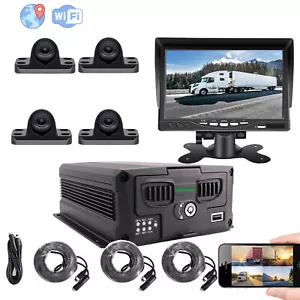 7" Screen 4CH GPS WIFI 1080P HDD BUS Truck DVR MDVR Remote View Mini 150° Camera - Picture 1 of 10