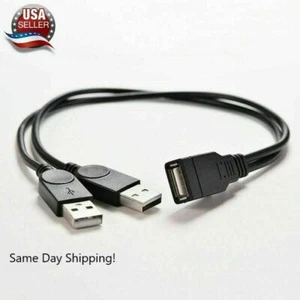 USB 2.0 Female to 2 Dual USB Male Power Adapter Y Splitter Cable Cord Connector - Picture 1 of 8