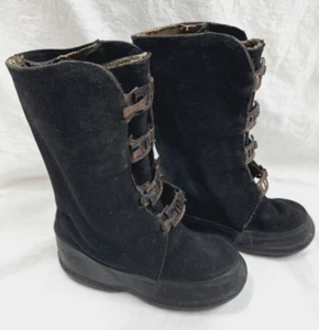 ANTIQUE / VINTAGE CHILD'S CANVAS & RUBBER RAIN BOOTS WITH METAL BUCKLES - Picture 1 of 24