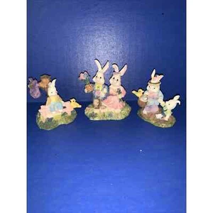 Lot Of 3 Vintage Mini Easter Village Figurine Bunny Rabbit Boy Couple Date - Picture 1 of 18