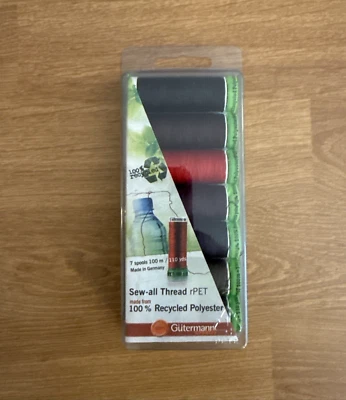 Gutermann Sew-All Polyester Thread 7 Spools 110 YDS Dark Colors & Red New - Image 1 of 2