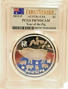 2019-P Australia PCGS PR70 DCAM Year of the Pig $1 - Picture 1 of 11