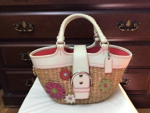 Coach Basket Bag Tea Rose Applique Flower Color White Leather No Box Used - Picture 1 of 10