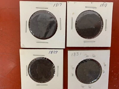 Lote de (4) centavos grandes de Estados Unidos, 1-1817, 1-1818, 2-1829, 1-1831 Foto 1 de 4