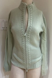 Agnona Full Zip Cashmere Lt Green Sweater Sz 46/10 Italian NEW Tags Retail $1395 - Picture 1 of 15