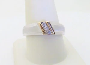 Mens Diamond Band White Gold Natural 3 Stone 10K Comfort Wedding Size 10.25 R643 - Bild 1 von 9