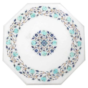 12" Marble Table Top Inlay Handmade Semi Precious Stones Work For Home Decor - Picture 1 of 1