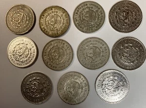 Lot of 11 Consecutive (Each Year) Mexico 1 Un Peso 10% Silver Coins 1957-1967 - Picture 1 of 4