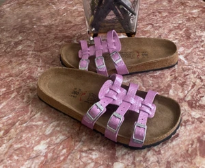 New Birkenstock Birkis Women's Xenia Pink Soft Footbed 3 Strap Sandal Sz 9, $135 - Picture 1 of 9