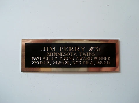Jim Perry Twins 1970 Cy Young Baseball Card Plaque Nameplate 1" X 3" Cover