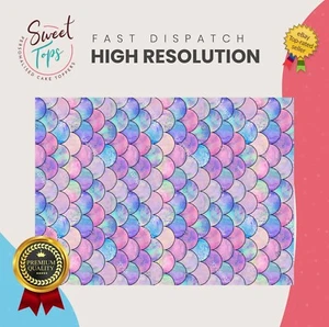 MERMAID SCALES FISH WATER SHEET RECTANGLE EDIBLE CAKE TOPPER DECORATION - Picture 1 of 1