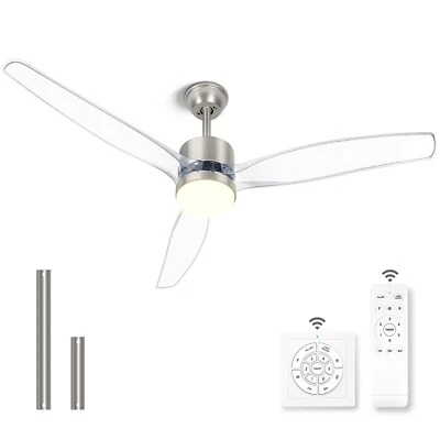 OKELI Clear Ceiling Fan with Light, 52 Inch Brushed Nickel Transparent Ceilin... - Image 1 of 4