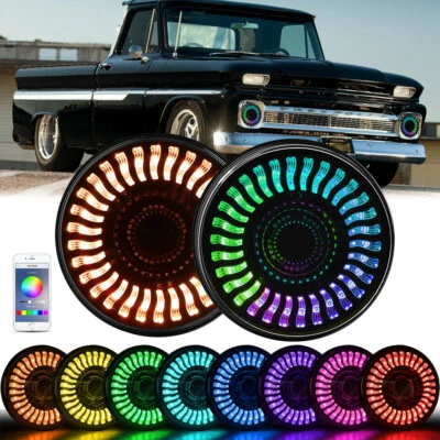 Pair 7'' RGB Halo LED Headlights Demon Eyes DRL for Chevy C10 C20 Pickup Nova - Image 1 of 4