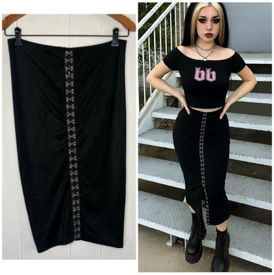 Y2K Coquette Goth Midi Skirt Hook and Eye Closure Slits Sexy Women’s Size Large - Image 1 of 4